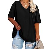 Women's Plus Size V Neck T Shirts Summer Half Sleeve Tees Casual Loose Fit Cotton Tunic Tops