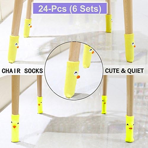 Xsorter Chair Socks 24-Pack, Yellow Furniture Socks, Elastic Chair Leg Protectors with Cute Vivid Chicken Wool Knitting to Silently Protect Hardwood and Tiles Floor from Scratches