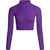 LONGBIDA Women's Long Sleeve Mock Neck Pure Soft Thin Sexy Stretch Crop TOP T Shirt
