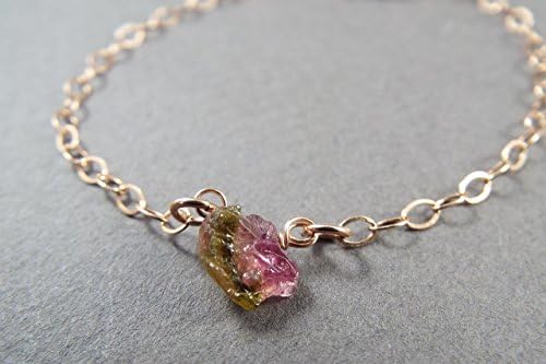 Raw Watermelon Tourmaline Simple Bracelet Rose Gold Filled (Small)