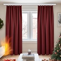Deconovo Solid Pencil Pleat Curtains Super Soft Thermal Insulated Tape Top Blackout Curtains for Nursery 66 x 90 Red Two Panels