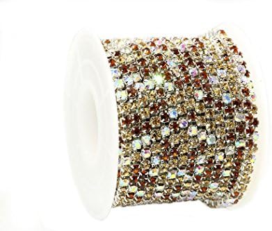 THREE TO ONE Rhinestone Crystal Claw Chain Clear Beaded Trim Sewing Craft for DIY crafting 32.8 Feet Deep&amp;light coffee color Mixed Jewels 3MM