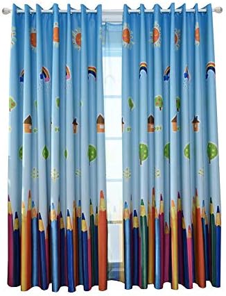 Boyouth Countryside Style Sun Rainbow Pencil Print Curtains Thermal Insulated High Shading Window Drapes for Kids Bedroom Living Room Nursery,Colours,39x98-Inches,2 Panels