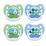 Dr. Brown's PreVent Classic Pacifier, Stage 1 (0-6m), Unique Blue/Green, 4-Pack