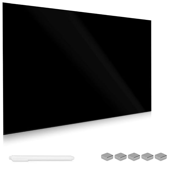 Navaris Magnettafel Magnetboard aus Glas - 60x40 cm Tafel magnetisch zum Beschriften - Magnetwand in Schwarz - inkl. Magnete 