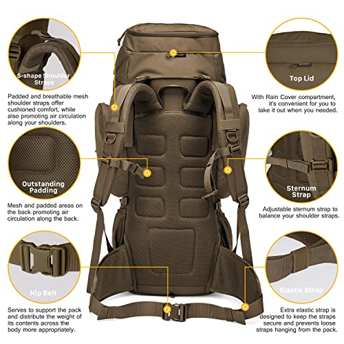Mardingtop 60L Molle Hiking Internal Frame Backpacks with Rain Cover