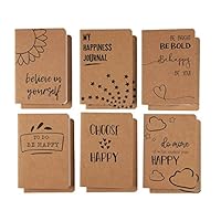 Kraft Notebook Bulk - 12-Pack Lined Pocket Notebook, Travel Journal Set for Diary, and Notes, 6 Different Happiness Designs, Soft Cover, 80 Pages, Brown, A6, 4.1 x 5.8 Inches