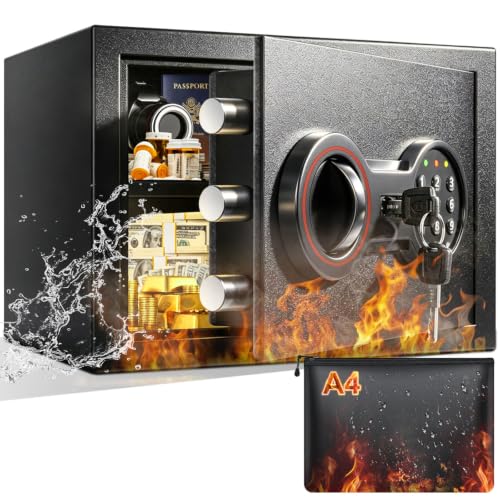 25L Klein Elektronischer Safe Tresor, Haushaltstresor mit Zahlenschloss & Notschlüssel, Feuerfest & Diebstahlsicher Stahl-Tresor, Wandmontierbar treso