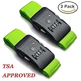 Hibate TSA Approved Lock Travel Luggage Straps Suitcase Belt - Green, Pack of 2