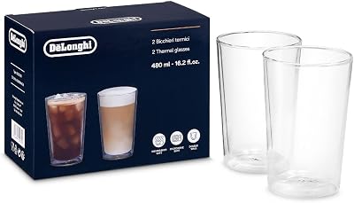 DLSC319 - Juego de vasos térmicos de cristal de doble pared, resistente de borosilicato, cómodo de mantener, sin condensación, lavable en lavavajillas, capacidad 490 ml