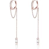 Reffeer 925 Sterling Silver CZ Chain Hoop Earrings Dangle for Women Teens Dangle Earrings Chain Drop Earrings Huggie