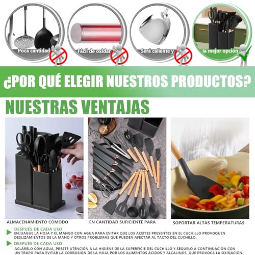 Utensilios de Cocina de Silicona, 19 Piezas Juego de Utensilios de Cocina Antiadherentes con Mango Resistente al Calor, Juego de Cucharas para Cocinar de Incluyendo Accesorios Cocina Negro