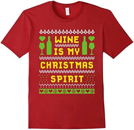Mens Wine Is My Christmas Spirit T-shirt Ugly Xmas Style Medium Cranberry