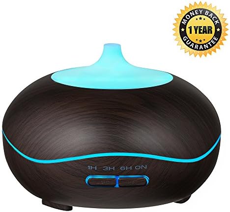 Aroma Diffuser,YCTA 300ml Wood Grain Ultrasonic Aromatherapy Oil Diffuser with Adjustable Mist Mode Waterless Auto Shut-off and 7 Color Changing LED Lights for Home Bedroom Baby Office