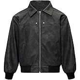 Fullneat Men's Teen Faux Leather Zip Up Bomber Jacket 90S Vintage Biker Racing Moto Jackets Streetwear Coats