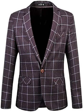 HZMK Men's 1 Button Center Vent Plaid Blazer Jacket US Size 31(Label Asian Size M) Purple