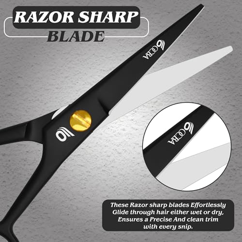 OCBA Beard Scissors, Professional Moustache Scissors, Ear Nose Hair Cutting Scissors Stainless Steel, Safe Use for Eyebrows (Black)