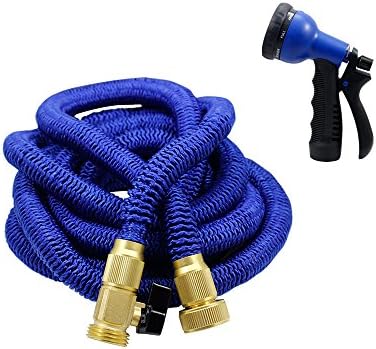 Expanding Garden Hose,50FT Heavy Duty Portable Expandable Water Hose,3 Layer Latex Core,Fabric Casing,Brass Fittings &amp; 8-Pattern Sprayer Nozzle