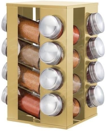 Kitchen Revolving Metallic Spice Herbs Rack with 16 Jars (Gold)