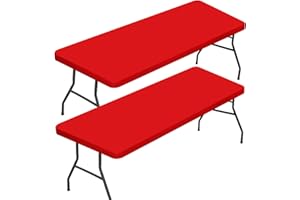 BDDC 2 Pack Rectangle Fitted Table Covers for 6 Foot Tables – 30" x 72" Stretchy Spandex Red Table Cloth, Washable & Wrinkle-