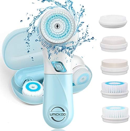 Facial Cleansing Brush with 5 Face Brush Heads,UMICKOO Waterproof Spin Cleansing System and Gentle Exfoliating for All Skin Types (Blue)