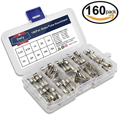 Deliy 160pcs Fast-blow Glass Fuses Quick Blow Car Glass Tube Fuses Assorted Kit Amp
