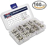 Deliy 160pcs Fast-blow Glass Fuses Quick Blow Car Glass Tube Fuses Assorted Kit Amp