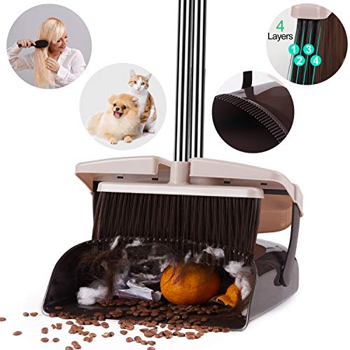 image for YaYbYc Broom and Dustpan Set with Lid Super Long Handle Lobby Broom wi