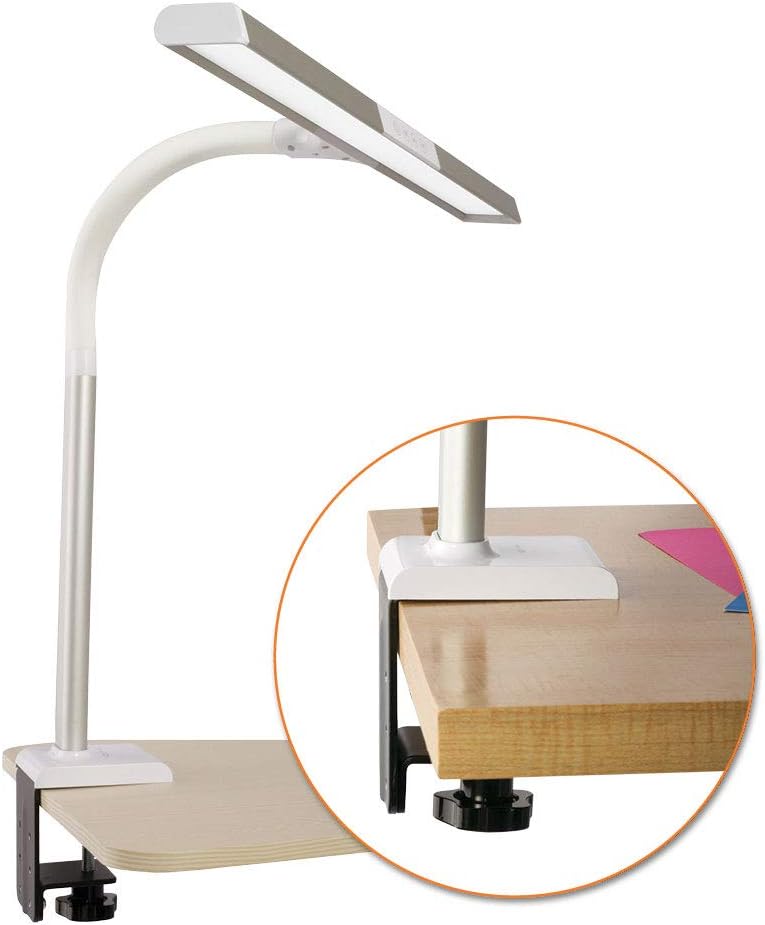 OttLite LED Extra Wide Area Clamp Lamp with 5 Brightness Settings, White