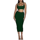 Women's Two Piece Skirt Set - Summer Casual Midi Long Bodycon Pencil Skirts and Crop Tank Tops Club Rave Outfits