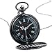 HJIAN Pocket Watch Black Roman Retro Vintage Quartz Pocket Watch Roman Numerals Steampunk Fob Watch