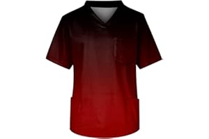 HUTJDHA 2024 Men's Fit Gradient Color Scrub Tops Plus Size V-Neck Short Sleeve Funny Medical Workwear with 3 Pocket S-5XL