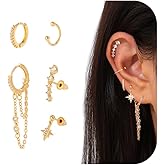 KunJoe Gold Plated Hoop Earrings for Women Trendy Dainty Studs Earrings Hypoallergenic Stack Huggie Earring for Women Set Jewelry