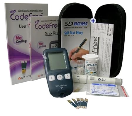 Codefree Kit SD - Medidor de glucosa en sangre, incluye tiras, lancetas y estuche