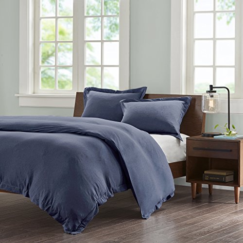 INK+IVY 100% Cotton Jersey Knit Heathered Fabric Duvet, Modern All Season Comforter Cover Bedding Set with Matching Sham, Twin/Twin XL, Navy, 2 Piece