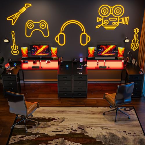 Simple Wisdom Escritorio Gamer,Escritorio Minimalista,El Escritorios Viene con un Cajón de Tela,una Regleta de Enchufes,una Regleta Luces, un Soporte Para Monitor y un Soporte Para Auriculares (Negro)