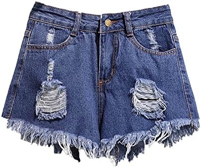 Rankei Women Lady High Waist Ripped Tassel Short Pants Short Jeans Oversized,5XBig,DarkBlue