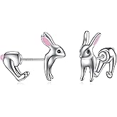 NIFUNAO Black Cat/Rabbit Stud Earrings Sterling Silver 3D Animal Earrings Jewelry for Women