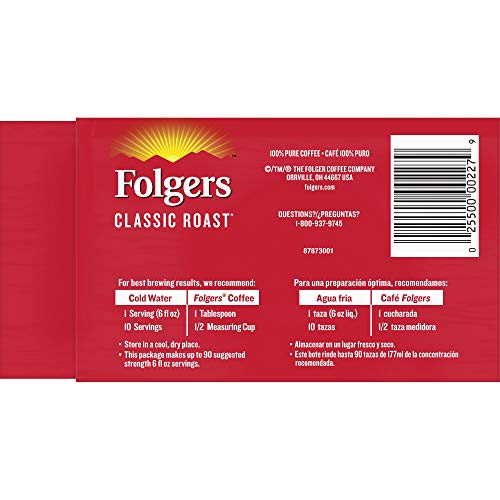 Folgers Classic Roast Medium Roast Ground Coffee Brick, 11.3 Ounces