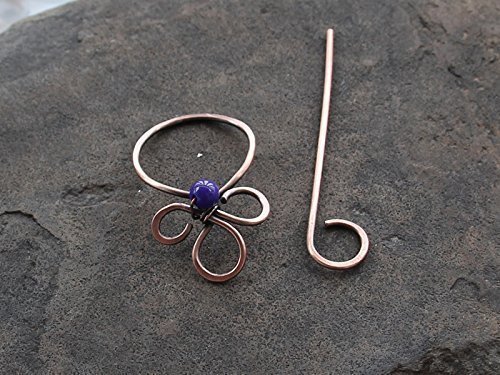 Simple Celtic Hair Clip with Blue Bead,Hair Pin Small Hair Slide Fork Stick,Copper Jewelry,Women Accessories - Thumbnail 3