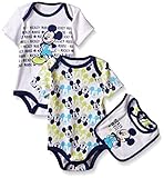 Disney Baby Mickey Mouse 2 Pack Bodysuit with Bib, Multi/White, 6/9 Months