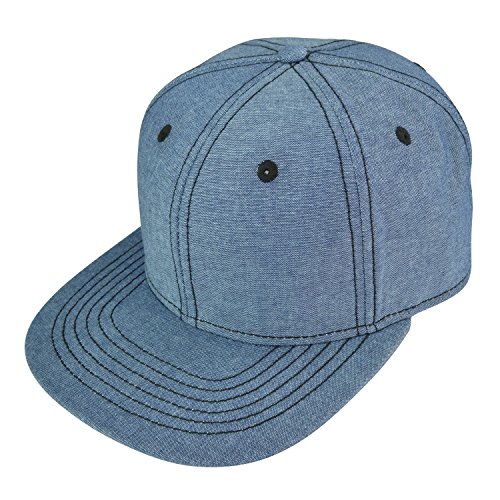 DALIX Premium Flat Bill Snapback Chambray Hat 6 Panel Cap (Navy Blue)