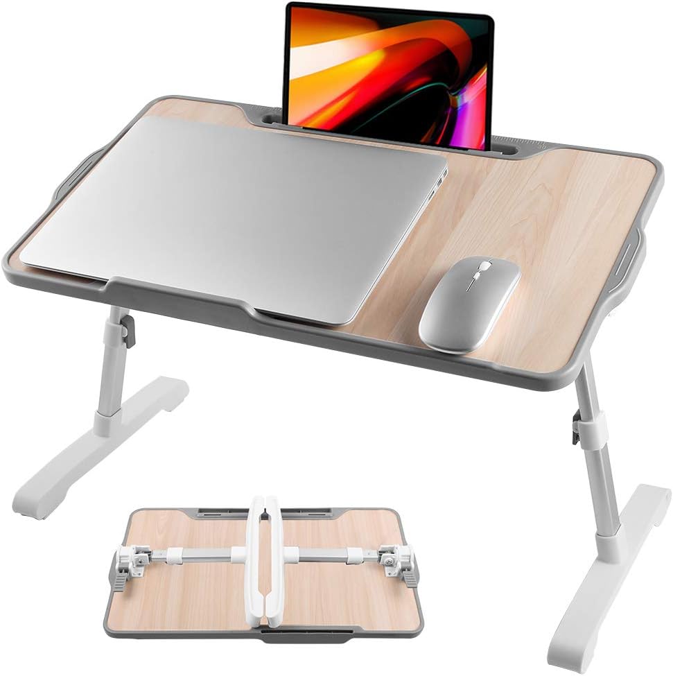Bingyee Laptop Table Height Adjustable Laptop Bed Tray Portable Lap Desk with Foldable Legs, Tablet and Smart Phone Stand for Studying, Reading, Writing, Drawing, Snacking on Bed Couch Sofa and Floor
