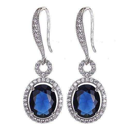 Womens Crystal Sapphire Jewelry Set - 14k White Gold Plated Elegant Bridal CZ Cubic Zirconia Birthstone Earrings and Pendant Necklace Set for Bridesmaids Birthday Gifts - Thumbnail 2