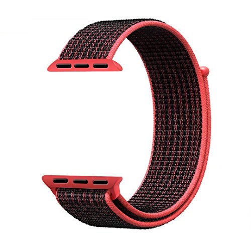 QIENGO Compatible with Apple Watch Band 38MM, Nylon Sport Loop with Hook and Loop Fastener Adjustable Closure Wrist Strap Replacment Band Compatible with iwatch Series 1/2/3, 38mm, Red Black