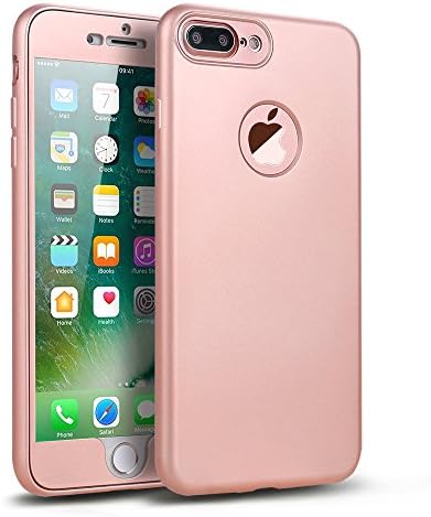 iPhone 7 Plus Case, Monova Ultra Slim Soft 360 Degree Full Cover Protective Fingerprint Resistant Sleek Matte TPU Case with [Free Tempered Glass Screen Protector] for iPhone 7 Plus (Rose Gold)
