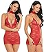 Avidlove Women Lace Lingerie Halter Chemise Floral Babydoll Sexy Nightie Dress Dark Red S