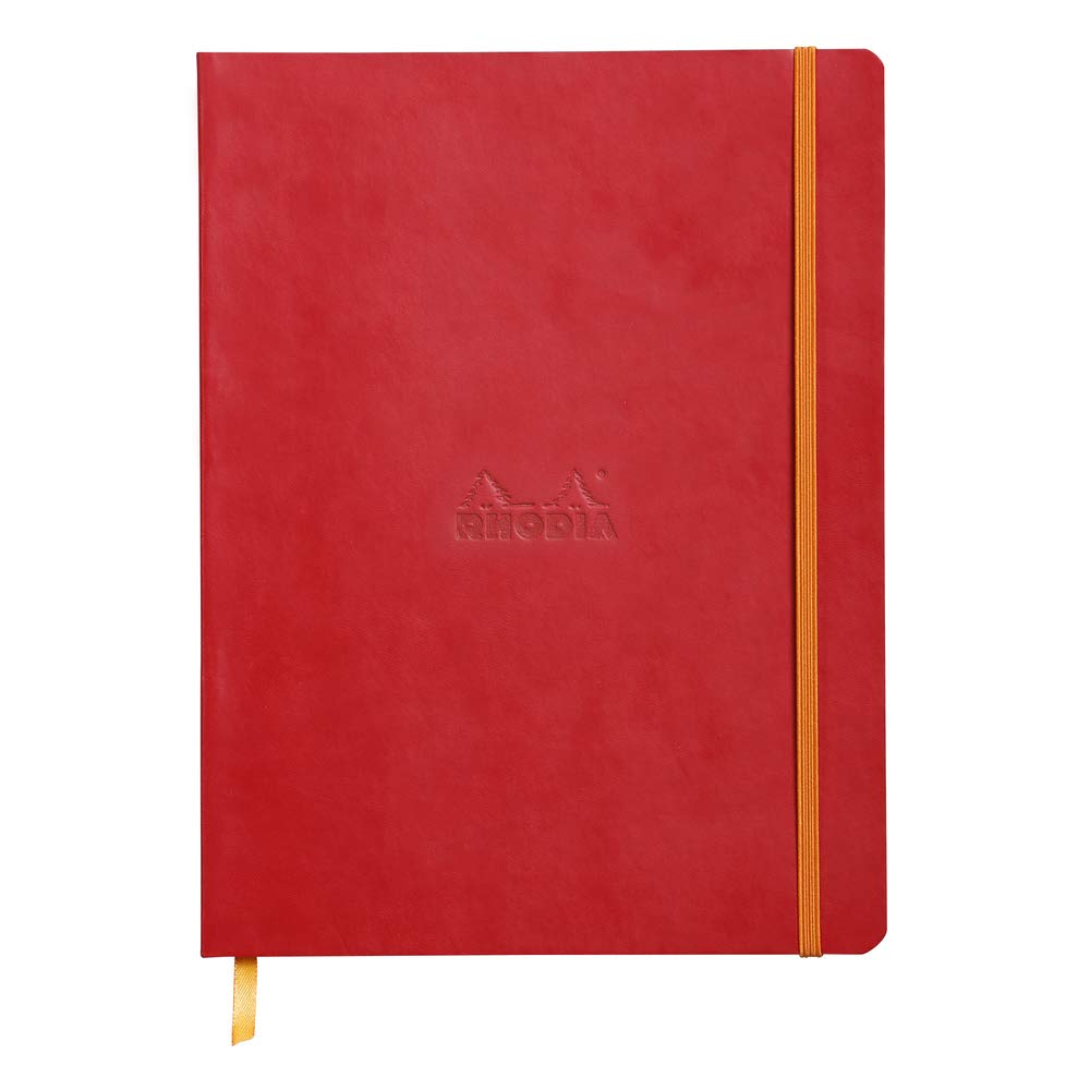 RHODIA 117563C - Poppy Soft Notebook - 19x25 cm - Dot Dot - 160 pages - 90g Ivory Clairefontaine Paper - Bookmark, Elastic Closure - Faux Leather Cover - Rhodiarama Collection