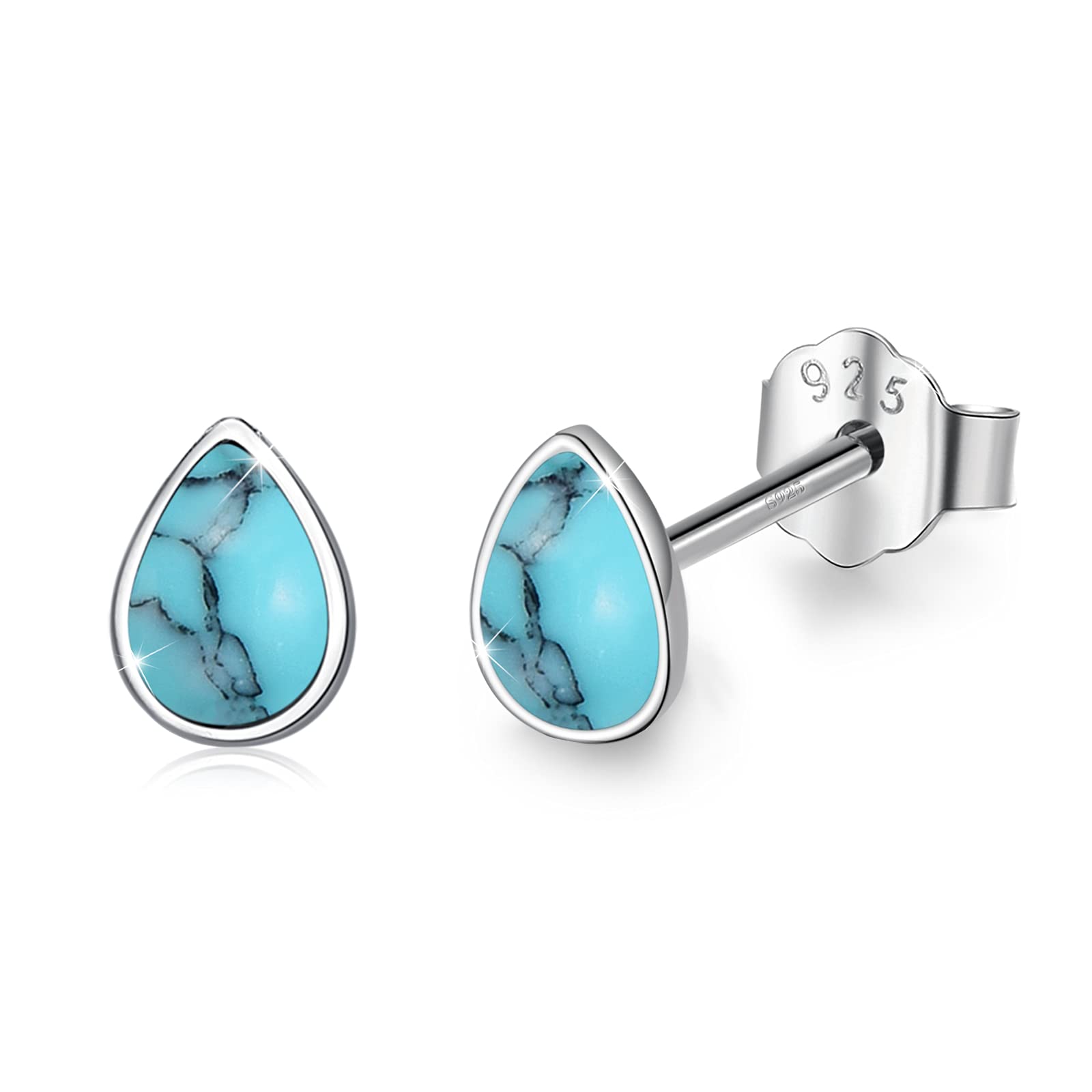 Turquoise Earrings 925 Sterling Silver Teardrop Stud Earrings Cute Hypoallergenic Tiny Earrings Turquoise jewellery Valentines Gifts for women Girls Kids