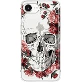 FancyCase Compatible with iPhone 17e Case/iPhone 16e Case (6.1inch)-Cool Skull Design with Retro Roses Pattern Flexible TPU Protective Clear Case (Skull Roses)